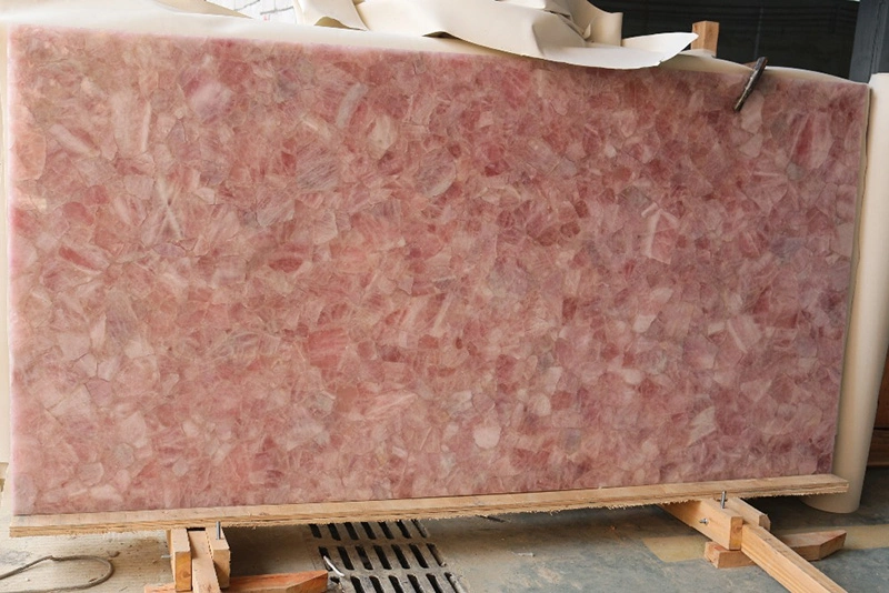 Luxury Semi Precious Stone Pink Crystal Slabs Countertops Rose Quartz Tiles