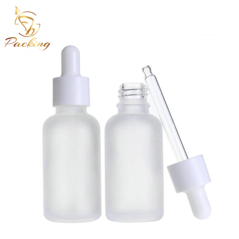 1oz Cosmetic 30ml Glass Frosting Essential Oil Dropper Bottles with Alternative Caps