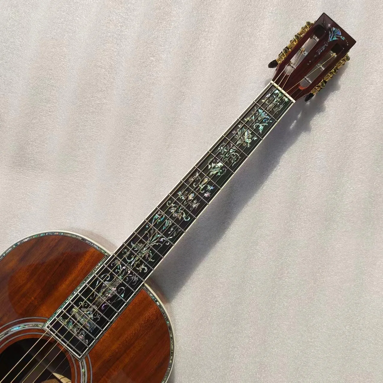 Custom Aaaa Solid Koa Wood Top and Back and Side Real Abalone Binding All Over Ebony Wood Fretboard/Bridge Acoustic Guitar