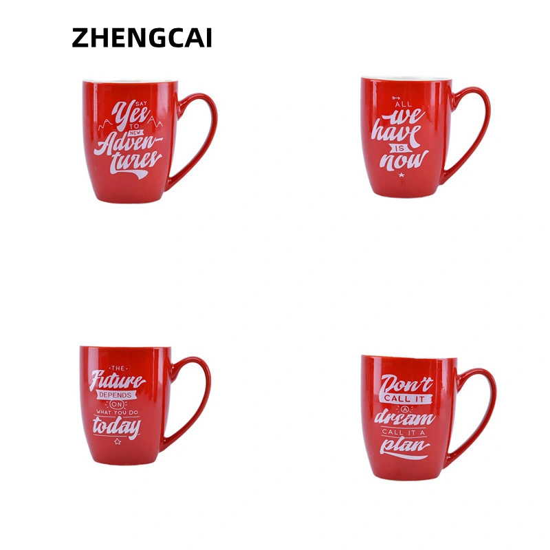 Wholesale 12oz Customized Stoneware /New Bone /Porcelain/Enamel Tea Travel Mug Gift Ceramic Coffee Mug with Red Colored