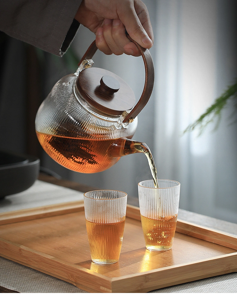 Handmade High Borosilicate Glass Tea Maker Pot with Glass Filter and Wooden Lid and Handle