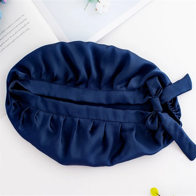 Sbelle OEM Double Waterproof Layers Bathing Showersatin Bonnet Silk Sleep Cap Custom Designer Large Shower Cap Woman