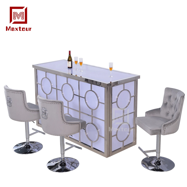 Muebles de barra de boda de lujo Oro Acero inoxidable y Acrílico Blanco Contador de barras