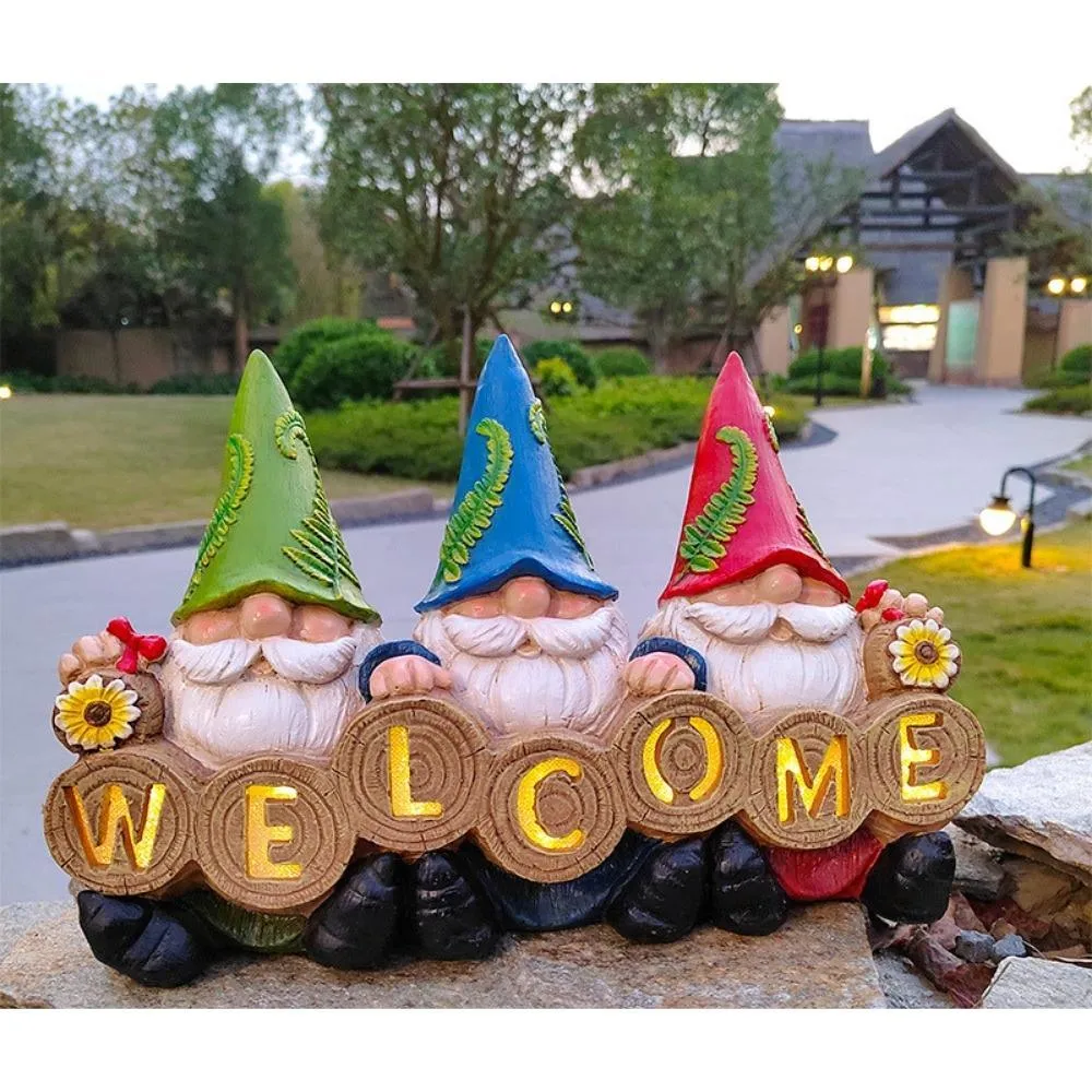 Resin Gnome Garden Statue Weather Resistant and UV-Treated Cute Three Gnome Decor for Lawn or Patio Bl19997