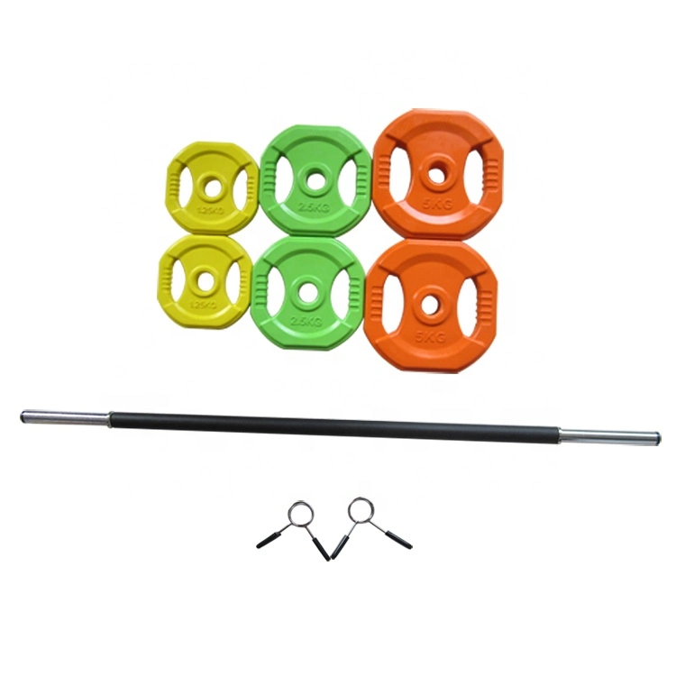 Okpro 20kg Barbell Set Weight Lifting Coloured Rubber Barbell Set