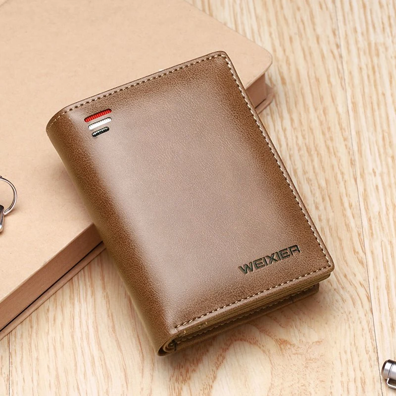Weixier علامة تجارية بسيطة Zipper PU الجلد محفظة عادية حامل بطاقة الائتمان المال Purse للرجال