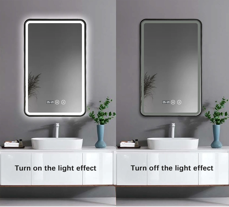 Sandblasting Frosted Aluminum Frame Rectangular Adjustable Defogger Bathroom Smart Illuminate Mirror