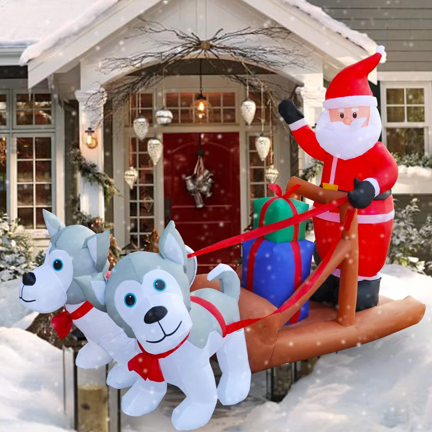 Husky traîneau Décoration de Noël Santa gonflable souffler jusqu'éclairés de triage pour utilisation à domicile
