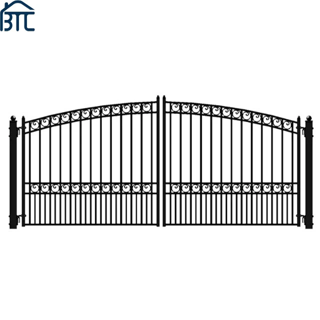 16 FT. X 6 FT. Black Steel Dual Driveway Fence Wrought Iron Gate