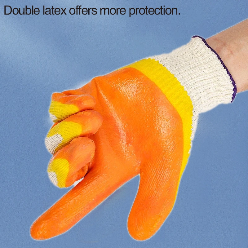 Garden Gloves Smooth Double Latex Palm Coated Cotton Work Gloves