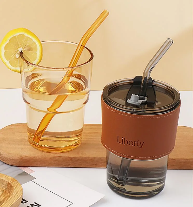 Color Grey Amber Drinking Tumbler Borosilicate Reusable Travel Coffee Glass Mug Cup Children Milk Cup with Straw and Lid