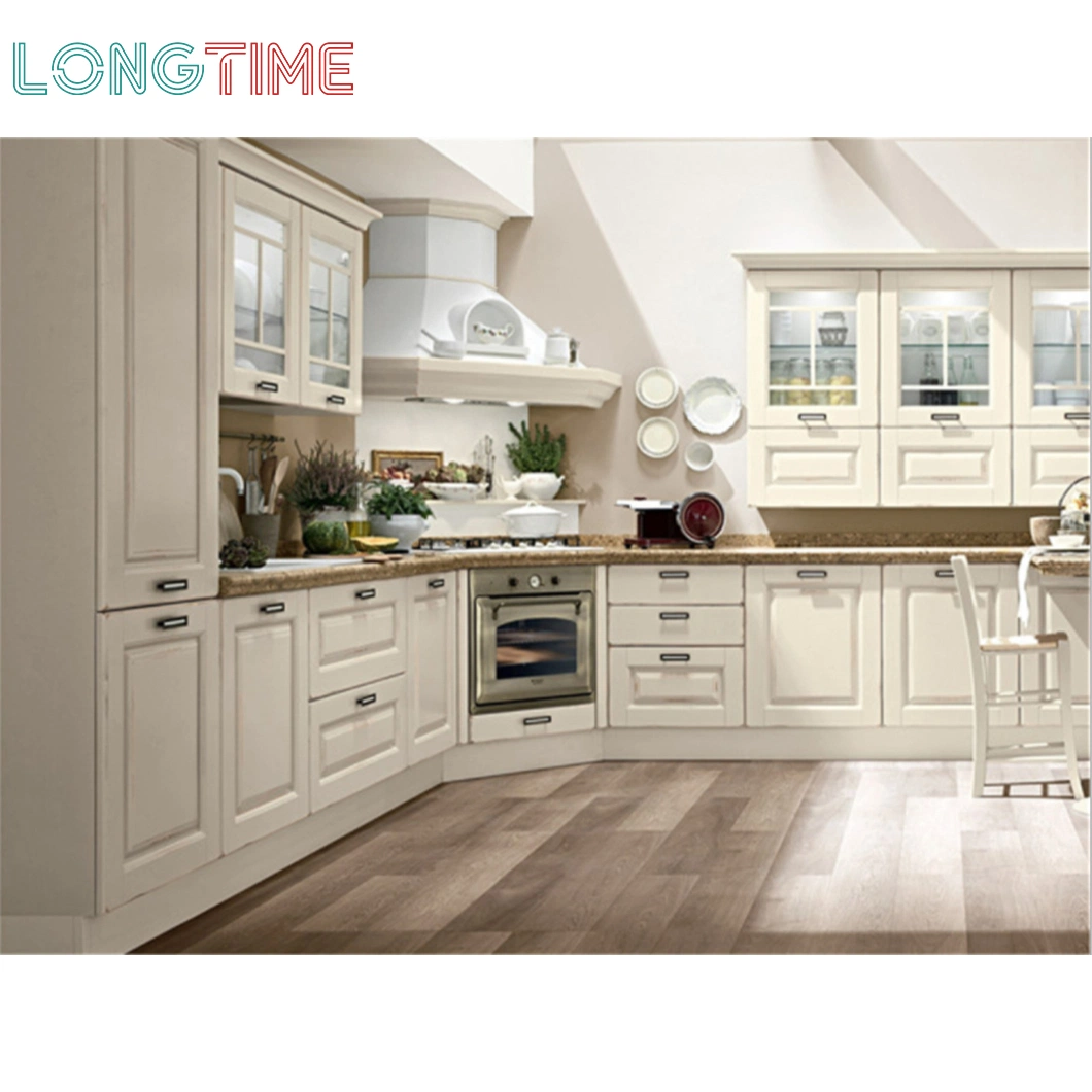 European Style White MDF Solid Wooden Kitchen Cabinets Chinese Furniture