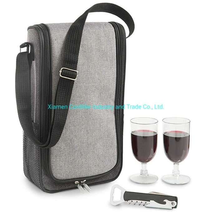 2 Bottle Wine Carrier Bag Portable Insulated Wine Tote Bag for Travel, Picnic, Leakproof Wine Cooler Bag