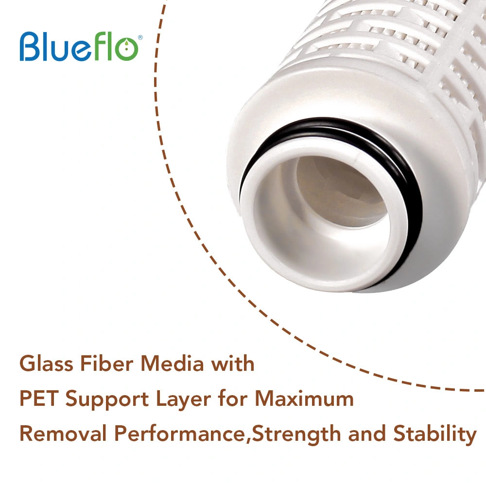 High Efficiency Glass Fiber Pleated Industrial Water Filter 1 Micron 30 Inches / 40 Inches with 222 Double O-Rings