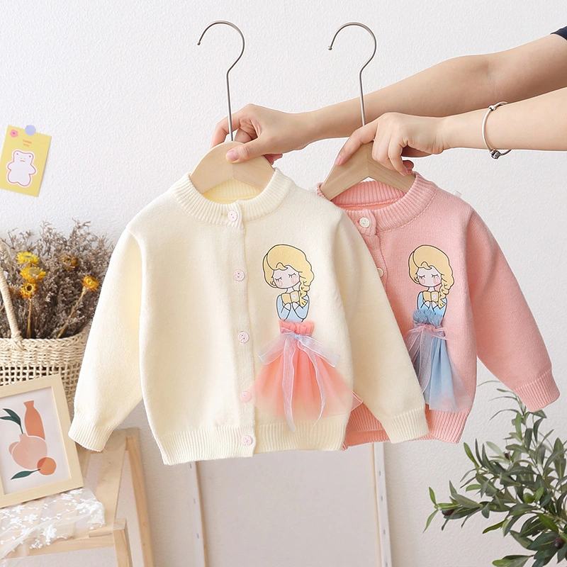 Printemps Kids fille Cartoon brodé chandails tricotés enduire Cardigan