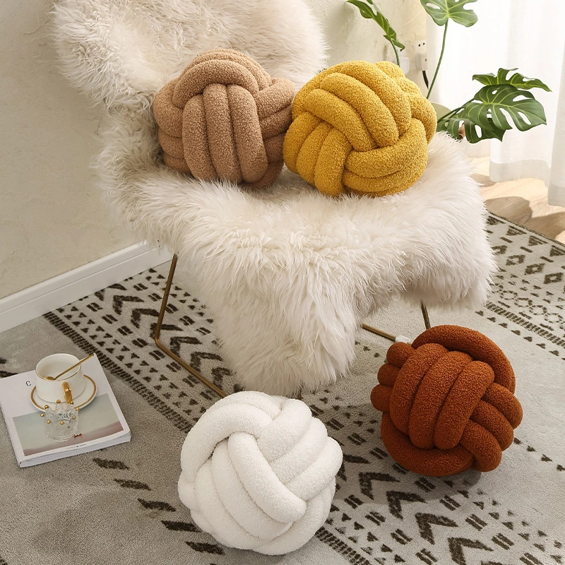 Teddy Velvet Pillow Living Room Sofa Cushion Bay Window Spherical Cushion Nordic Style Hand-Woven Knotted Ball Pillow