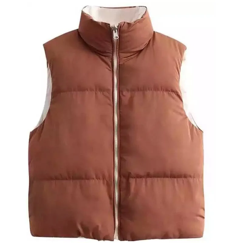 Winter Fashion Men's Stand Collar Polyester Outer Wear with Down Vest Zipper Hidden Pocket Design Men's Vest