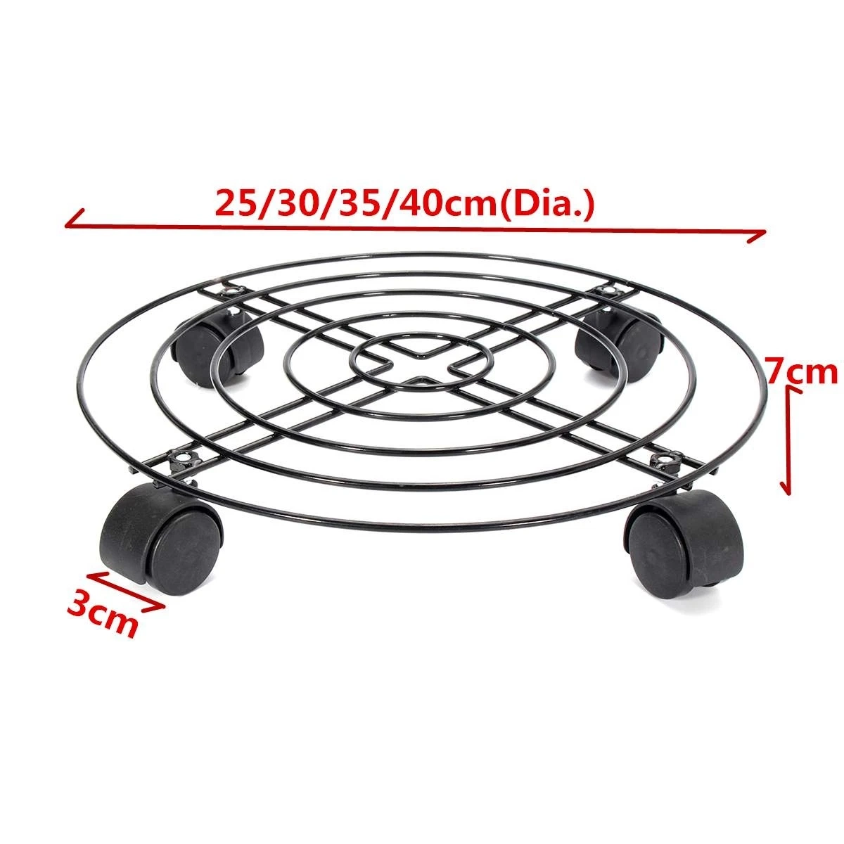 Black Metal 4 tamaños de flor redonda Maceta 4 ruedas de la bandeja de flores de la sembradora pesado carro transportador de Pot holder Soporte de la placa de herramientas de jardín