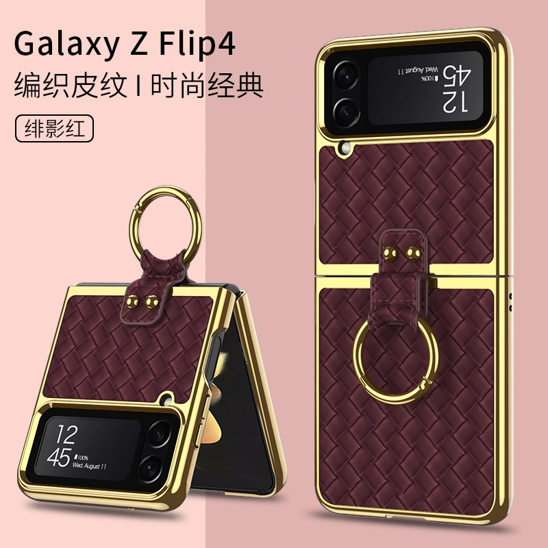 Klappbildschirm Anti-Scratch Weave Einfarbige Ledertasche mit Ring für Samsung Galaxy Z Flip 4 5G Tasche