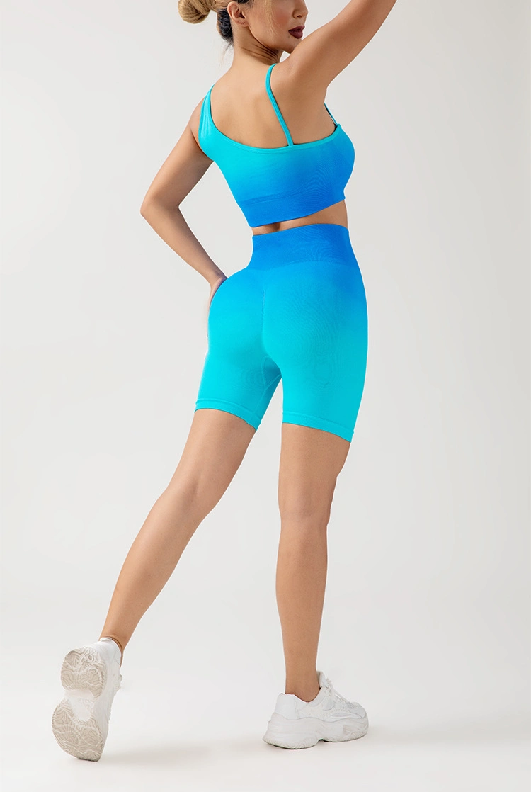 Asymmetrische Gradient Kurze Yoga-Hose Nahtloses Sport Laufen Hohe Taille Yoga-Bekleidung