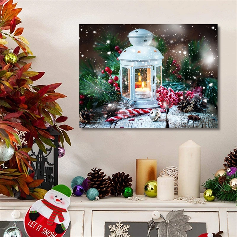 Home Lighted Christmas Canvas Wall Art Candles Picture Winter Snow Scene for Holiday Decor