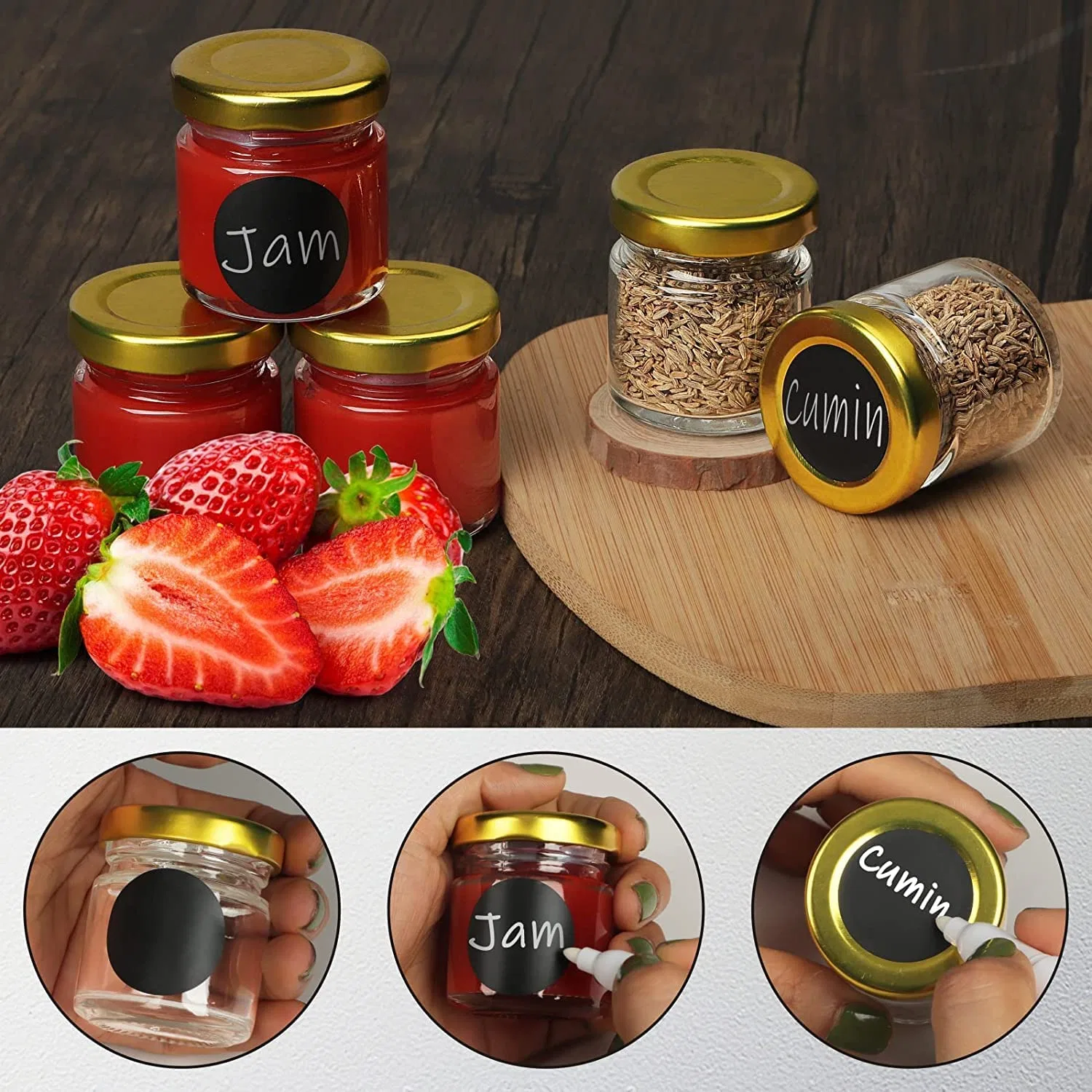 Small 40ml Round Jars Gold Lid Glass Jars for Jam Honey Jelly Wedding Favors Candle Making