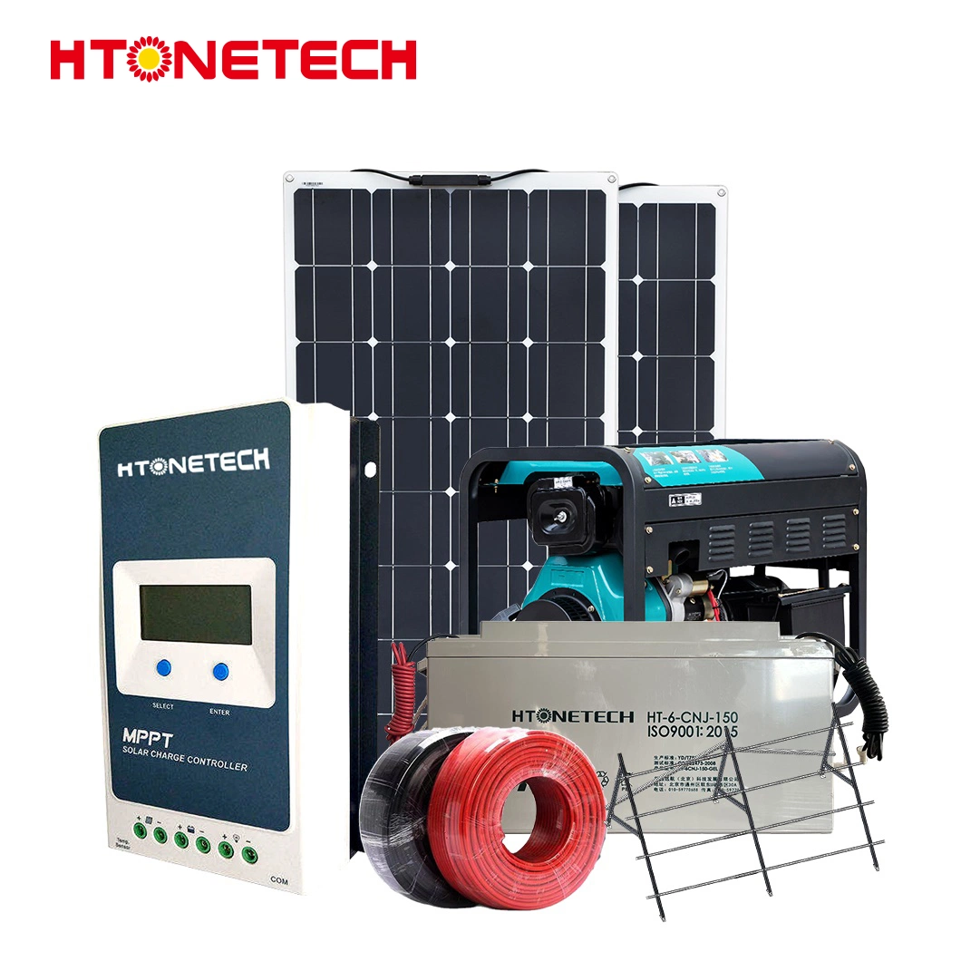 Htonetech off Grid All in Solar System Wholesale/Supplierrs China 300W 3006W Mono Crystalline Solar Cell Plate 400 kVA Diesel Generator Hybrid Solar Rooftop System