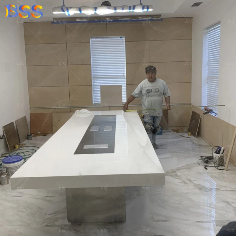 Conference Room Meeting Table Modern Design White Marble Stone Office 10FT Large Boardroom Table