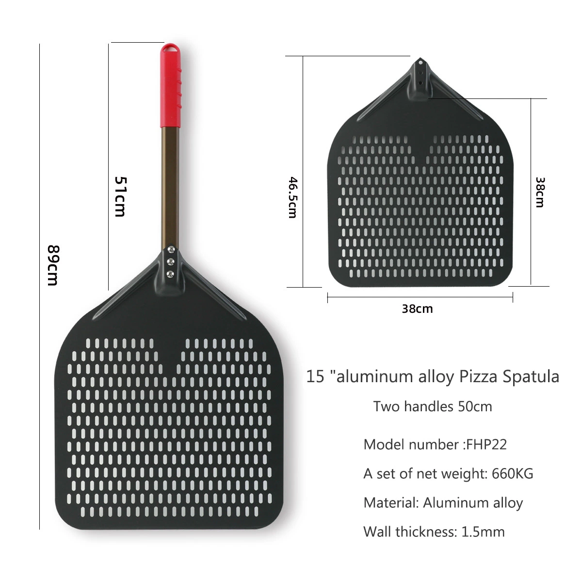 Aluminum Pizza Shovel Round Detachable Pizza Peel Perforated with Wood Handle