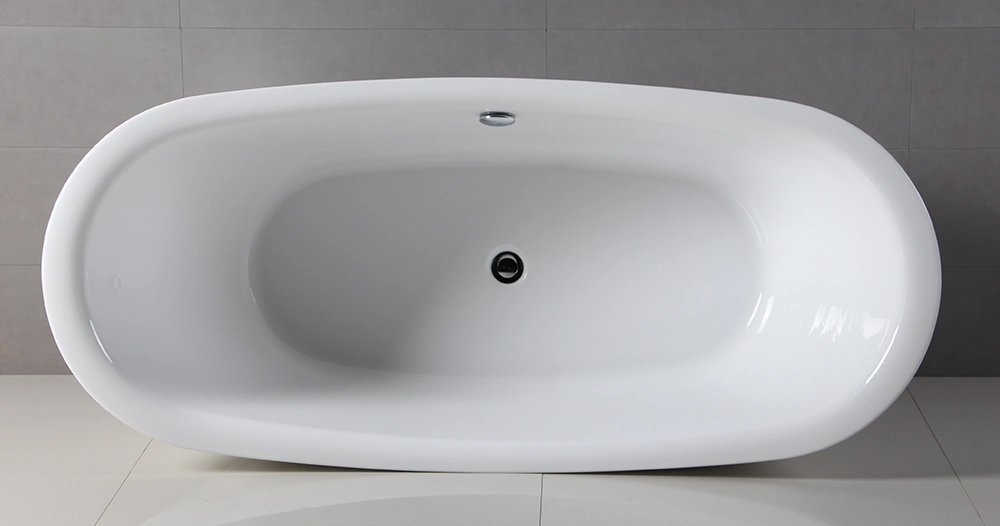 Oval Freestanding Acrylic Bathtub Whirlpool Soaking Tub with Brass Drain