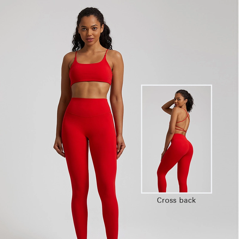 Ins Fashionable Nude Feeling High-Elastic Running Fitness Sportswear 2 Pieces Sexy Backless Sports Bra Breathable Yoga Leggings Sports Yoga Suit for Women