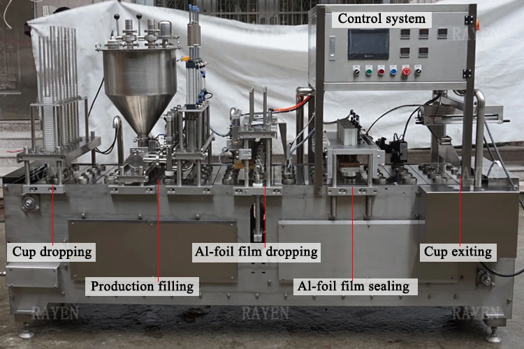 Automatische Lineare Form Bowl Befüllung Al-Folie / Rollenfilm Versiegelung Verschließen Abfüllmaschine