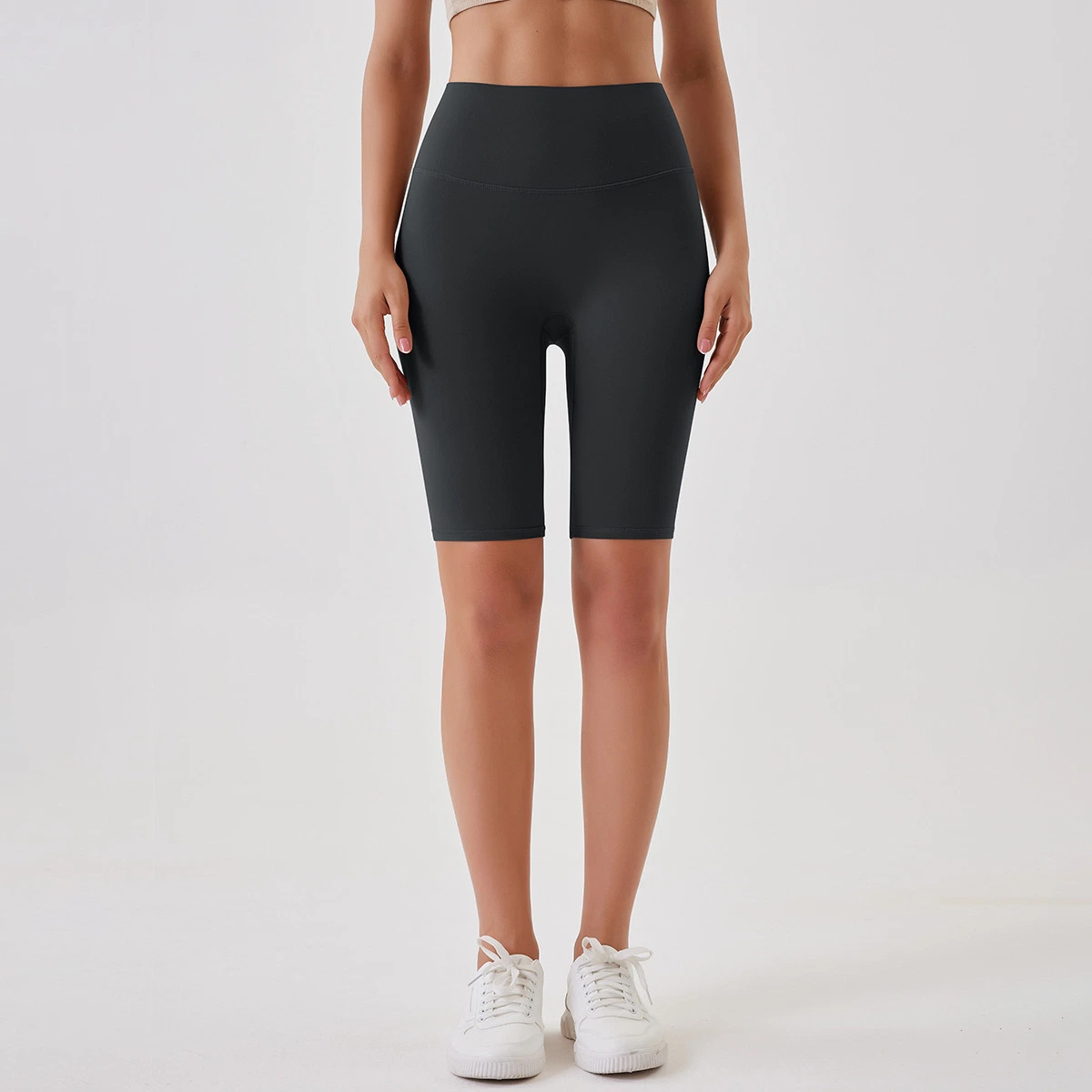 La buena costumbre de venta suave transpirable nylon sólido Fitness Deportes de cintura alta Yoga Entrenamiento Shorts Shorts mujer ciclista Shorts pantalones