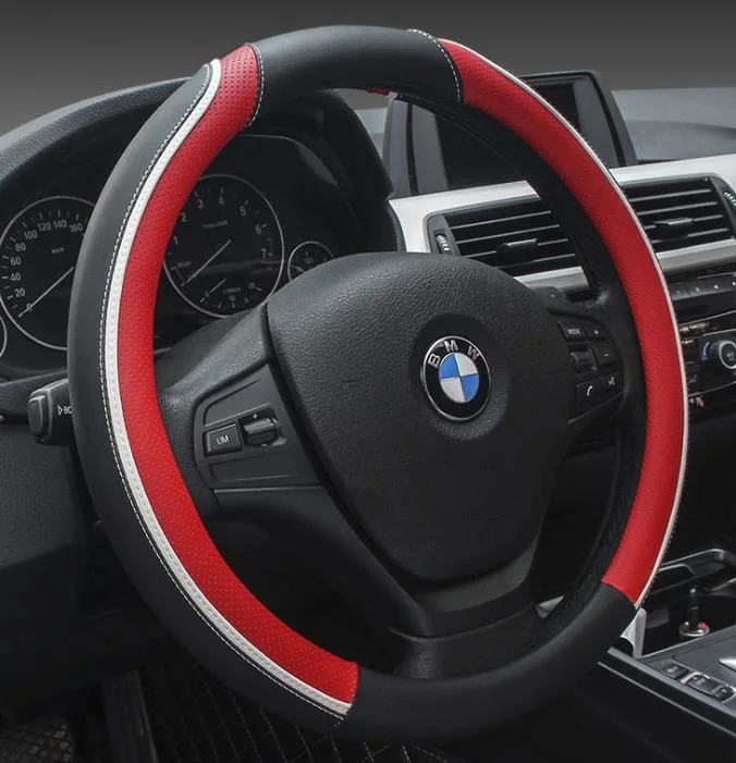 Automobile Steering Wheel Cover with Microfiber Leather Handle