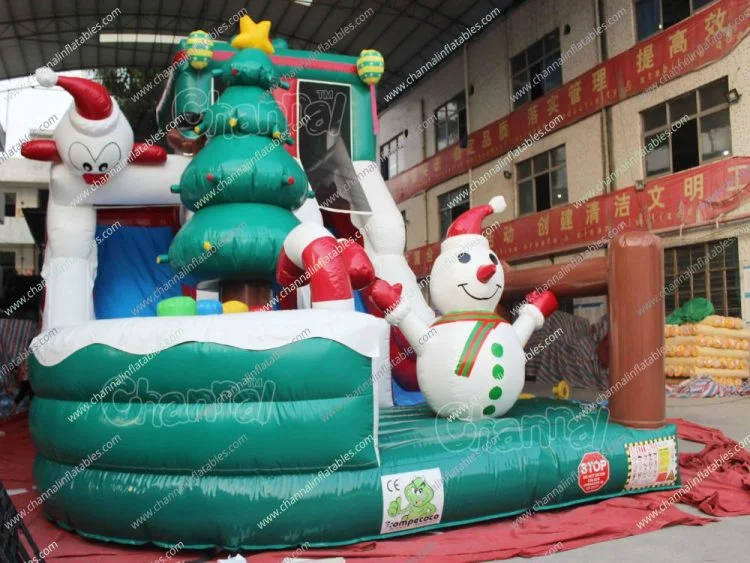 Newest Designer Slides Inflatable Xmas Tree Mini Bounce House Santa Claus Used Commercial Playground Inflatable Slide for Kids