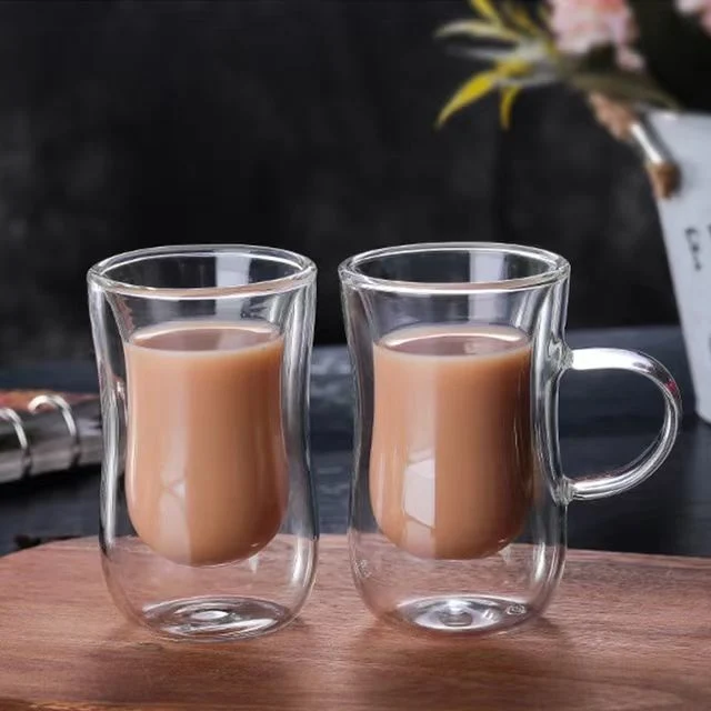 High Quality Double Layer Glass Coffee Cup with Handle