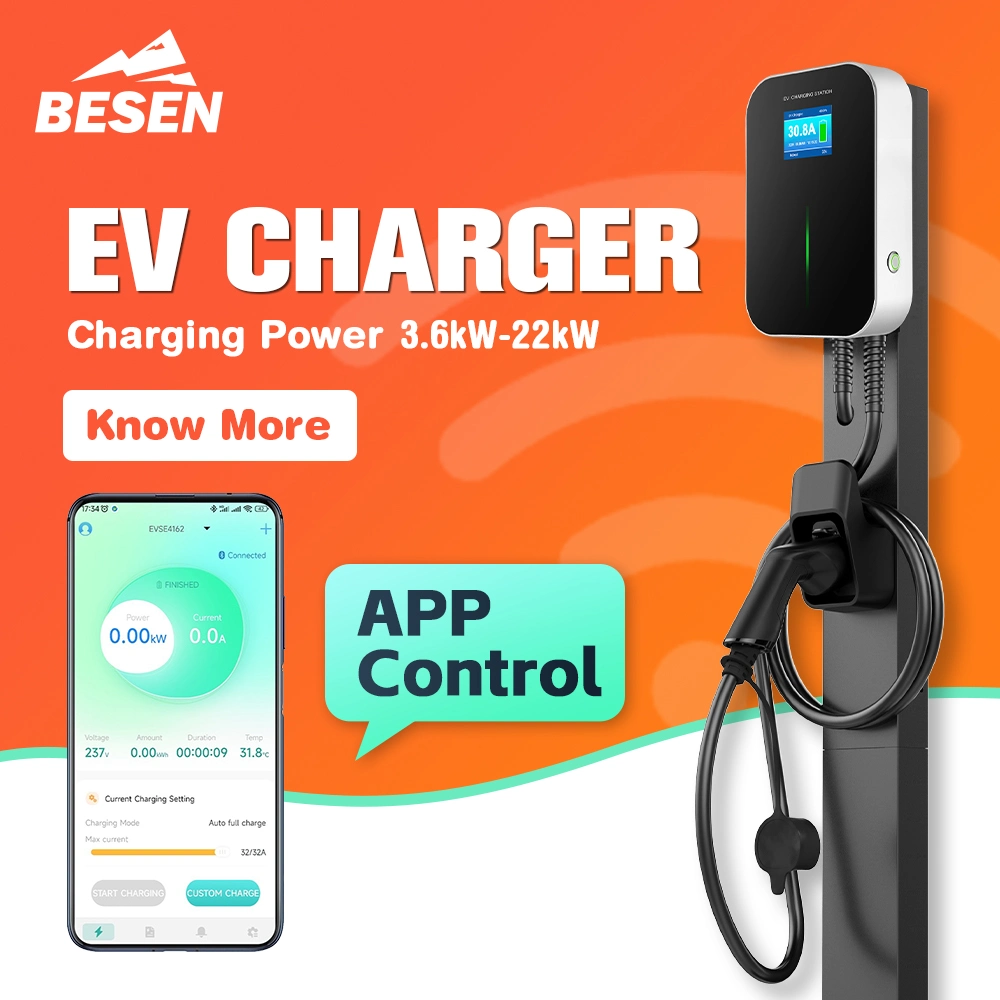 Caixa de parede inteligente para veículos elétricos (EV) Besen EVSE, trifásico, 380 V, 22 kw, tipo 2 ESTAÇÃO DE carregamento de carregador de automóvel rápido PARA veículos elétricos MÓVEL DA APLICAÇÃO