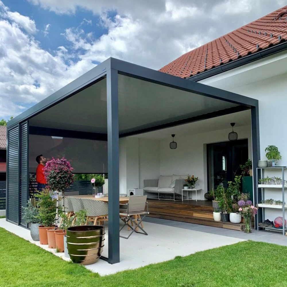 Jardín de lujo de alta calidad impermeable de apertura de Louvered Gazebo Roof Pérgola de aluminio