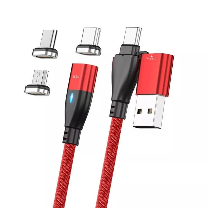 Cabos de carregamento USB tipo C de rotação de 180 graus para Lightning/Micro-USB/tipo