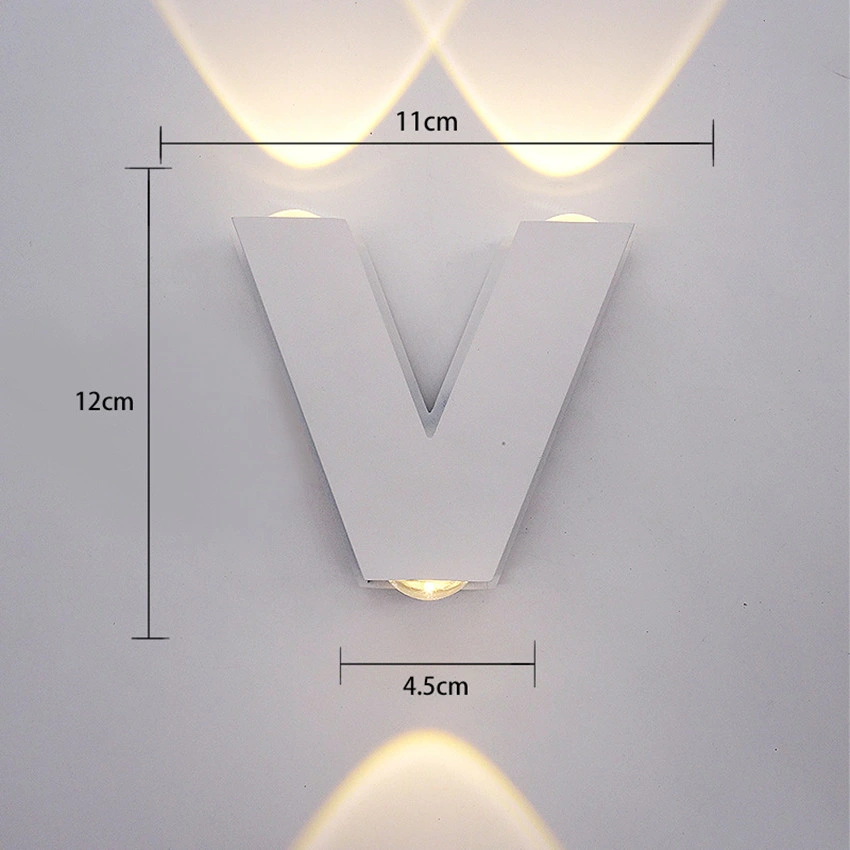 Controlador de aluminio resistente al agua 3W la letra V forma de lámpara LED de luz de pared luces interiores de la pared