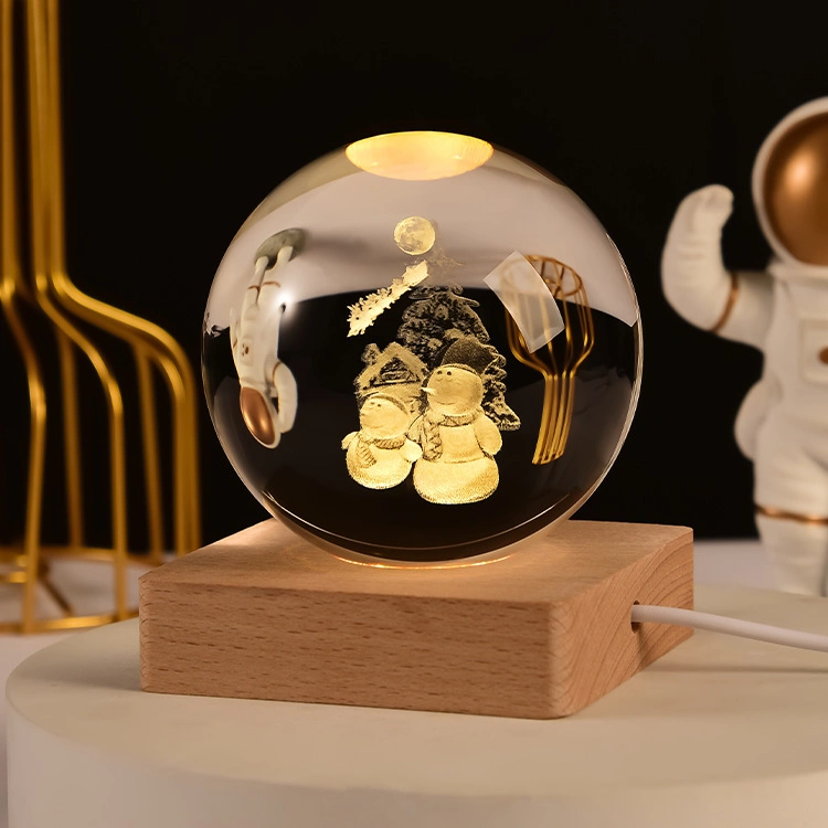 Base de exposição LED em madeira quadrada K9 Crystal Ball com interruptor USB, base com luz nocturna, Artesanato para 3D Crystal Ball Art