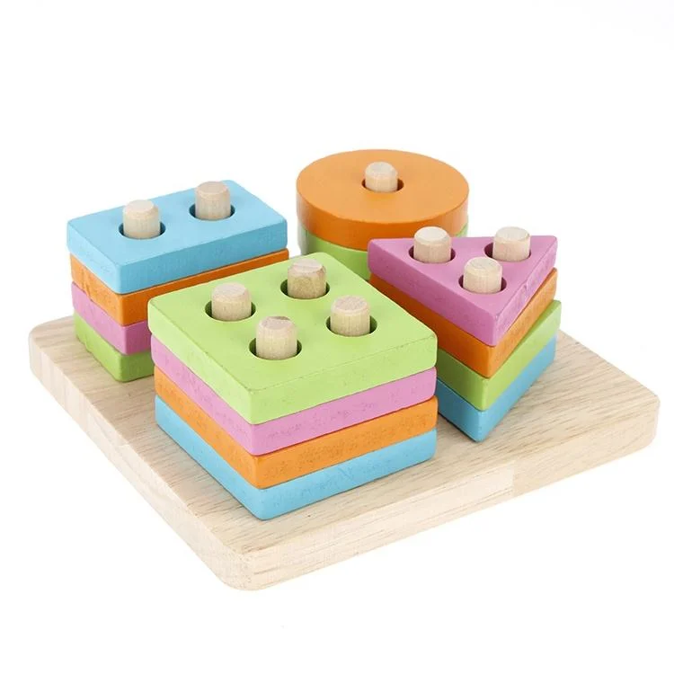 Macaron Children Preschool Educational Sorting Ring Blocks Wooden Shape Sorter Puzzle