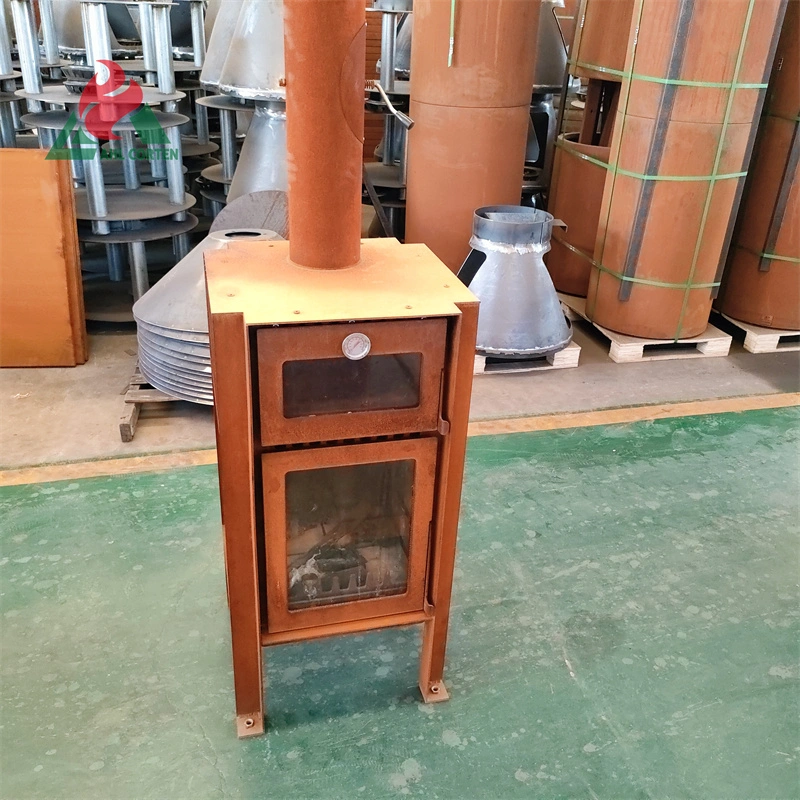 Chimenea en la madera en el lado del árbol Calefacción chimenea con acero Corten llama