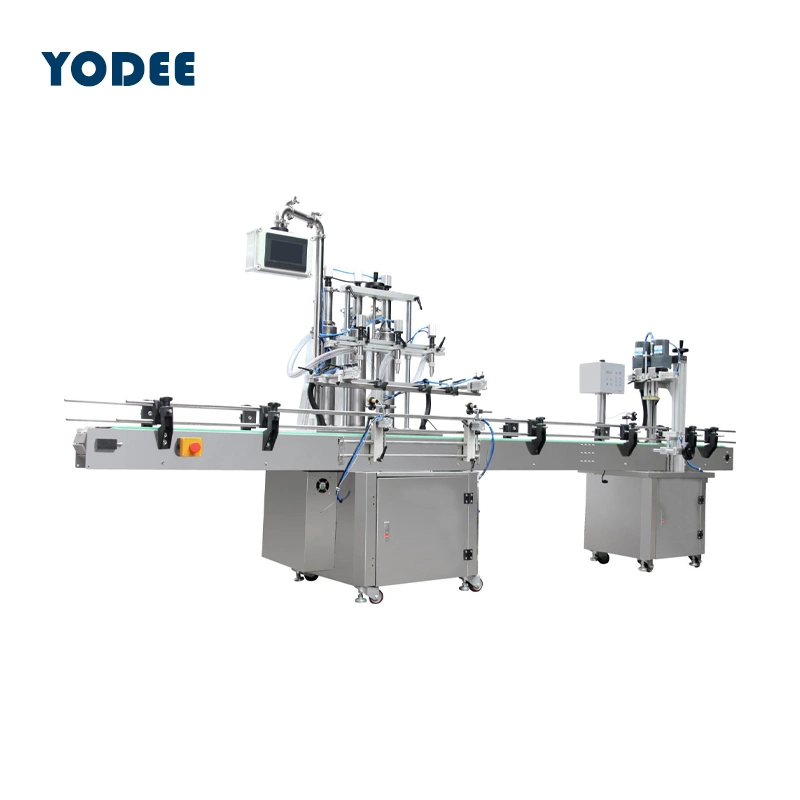 Guangzhou Factory Liquid Bottle Automatic Cap Feeding 4-Head Filling Capping Product Line