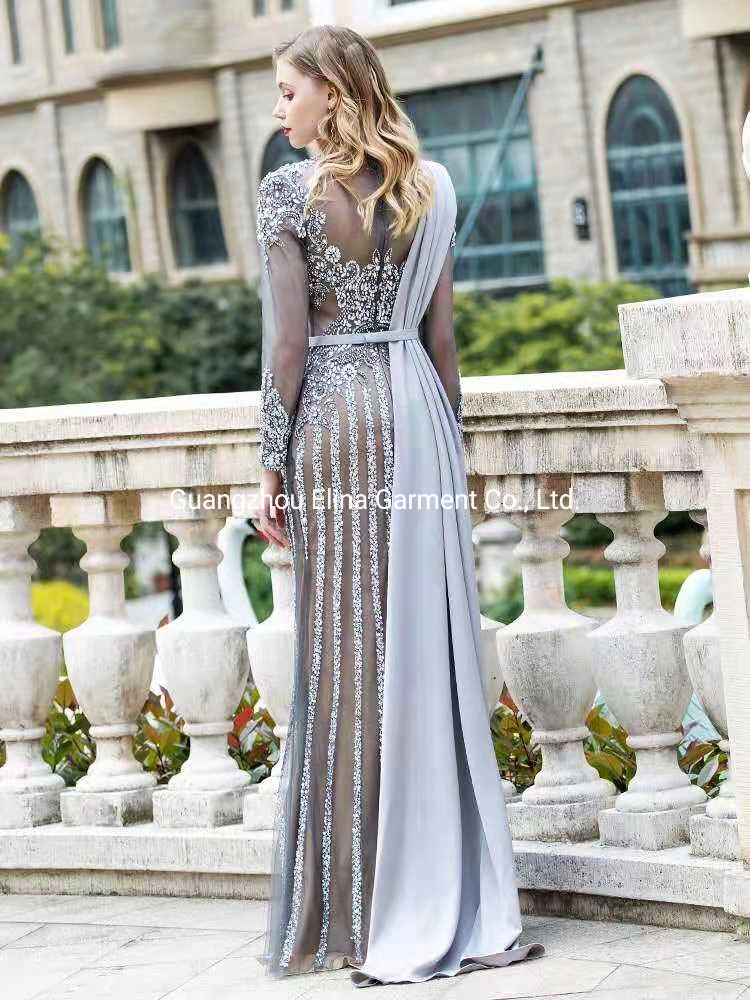 2021 Muslim New Arrival Sequined Stone Sex Beading Evening Dress Luxury Party Frock Bridesmaid Gowns Plus Size Hot