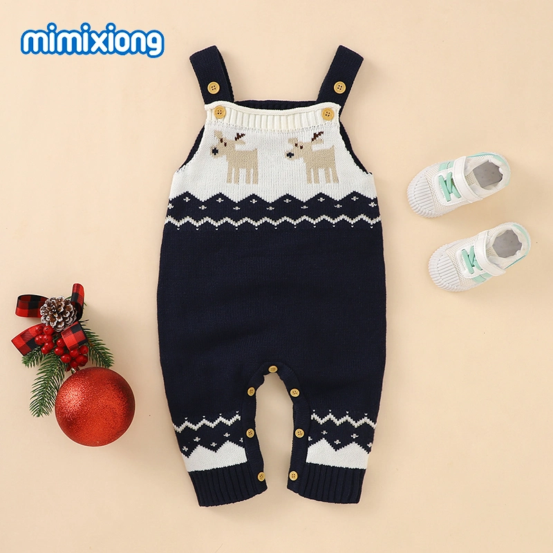 Grenouillère de Noël pour bébé avec motif de cerf en tricot, tenue pour bébé, combinaison pour enfant.