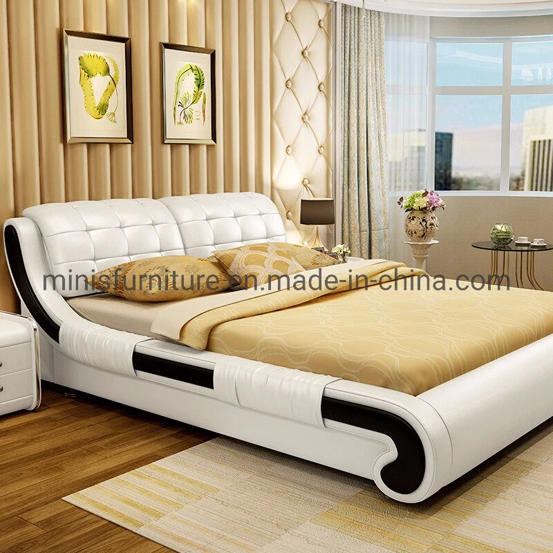 (MN-MB53) Home Bedroom Furniture King/Queen Size White Leather Double Bed with Strorage Cabinets/Drawers