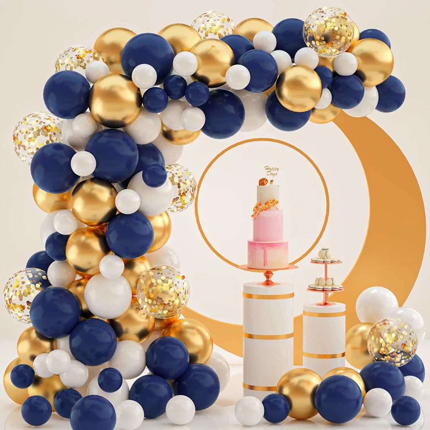 Blue Gold Balloon Garland Kit Blue Silver White Confetti Balloons for Graduation Birthday Baby Shower Wedding Party