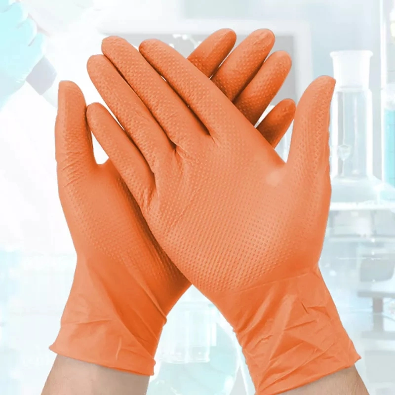 Industrial Gloves Heavy Duty Nitrile Work Gloves Powder Free Diamond Pattern