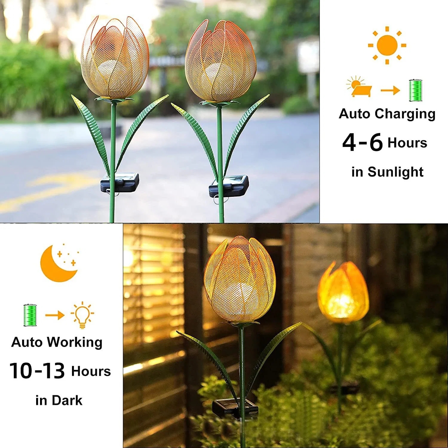 Wasserdichte Metall Tulip Globe Glaskugel Solar Lights Garten Stake Dekoration für Terrasse Rasen Gehweg Tabletop Boden